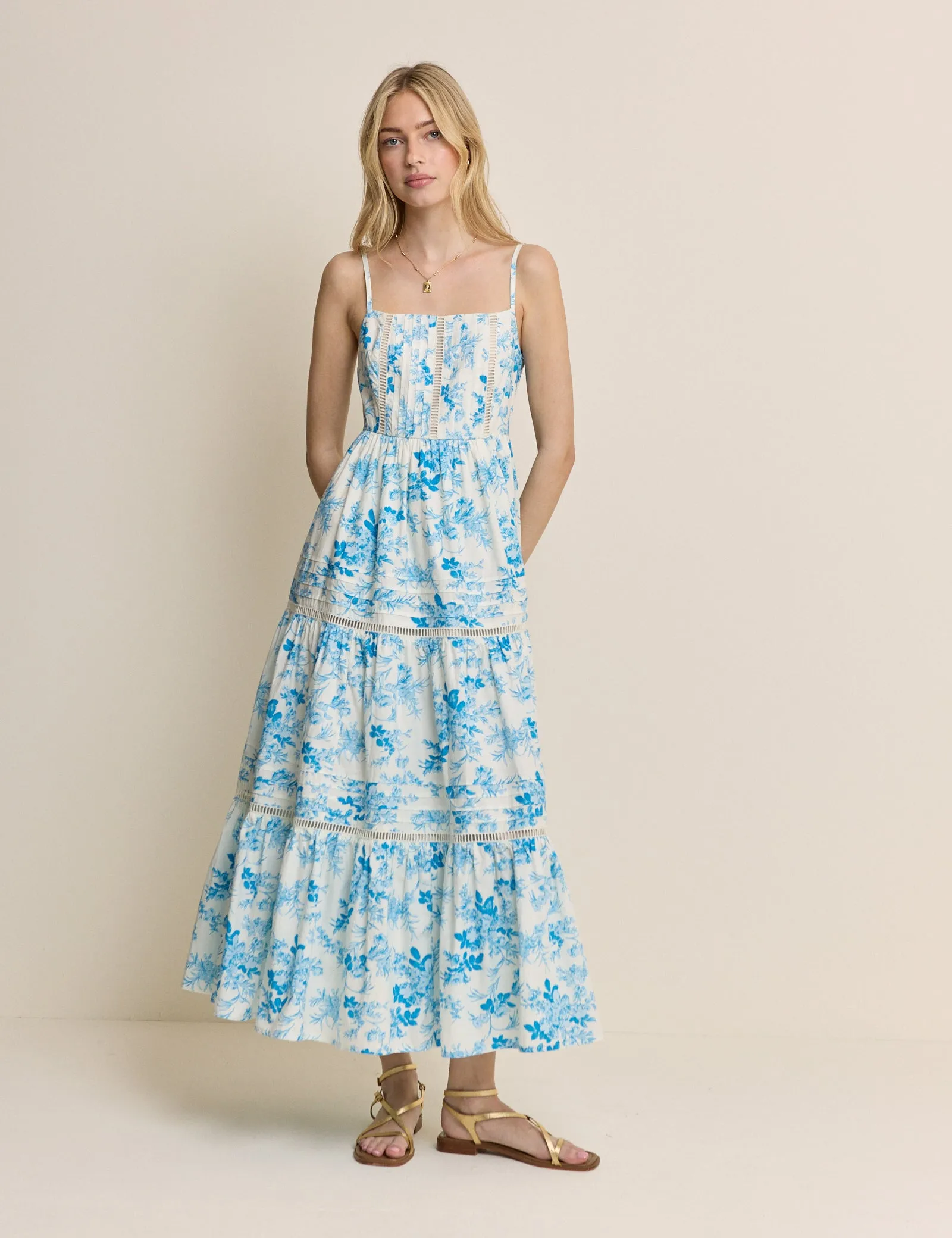Blue Floral Tiered Hayden Midi Dress sold by Nobody's Child product image thumbnail 3
