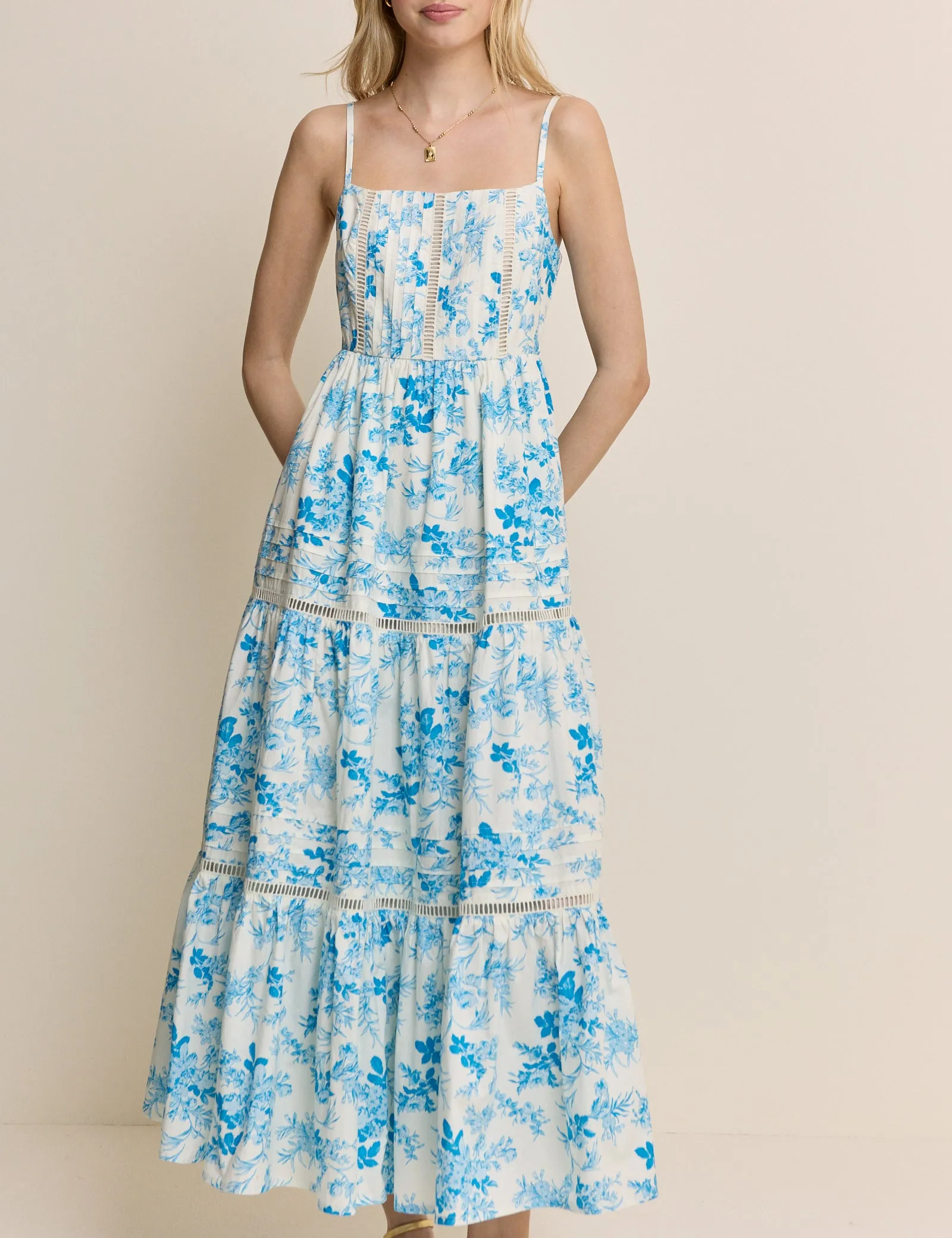 Blue Floral Tiered Hayden Midi Dress sold by Nobody's Child product image thumbnail 4