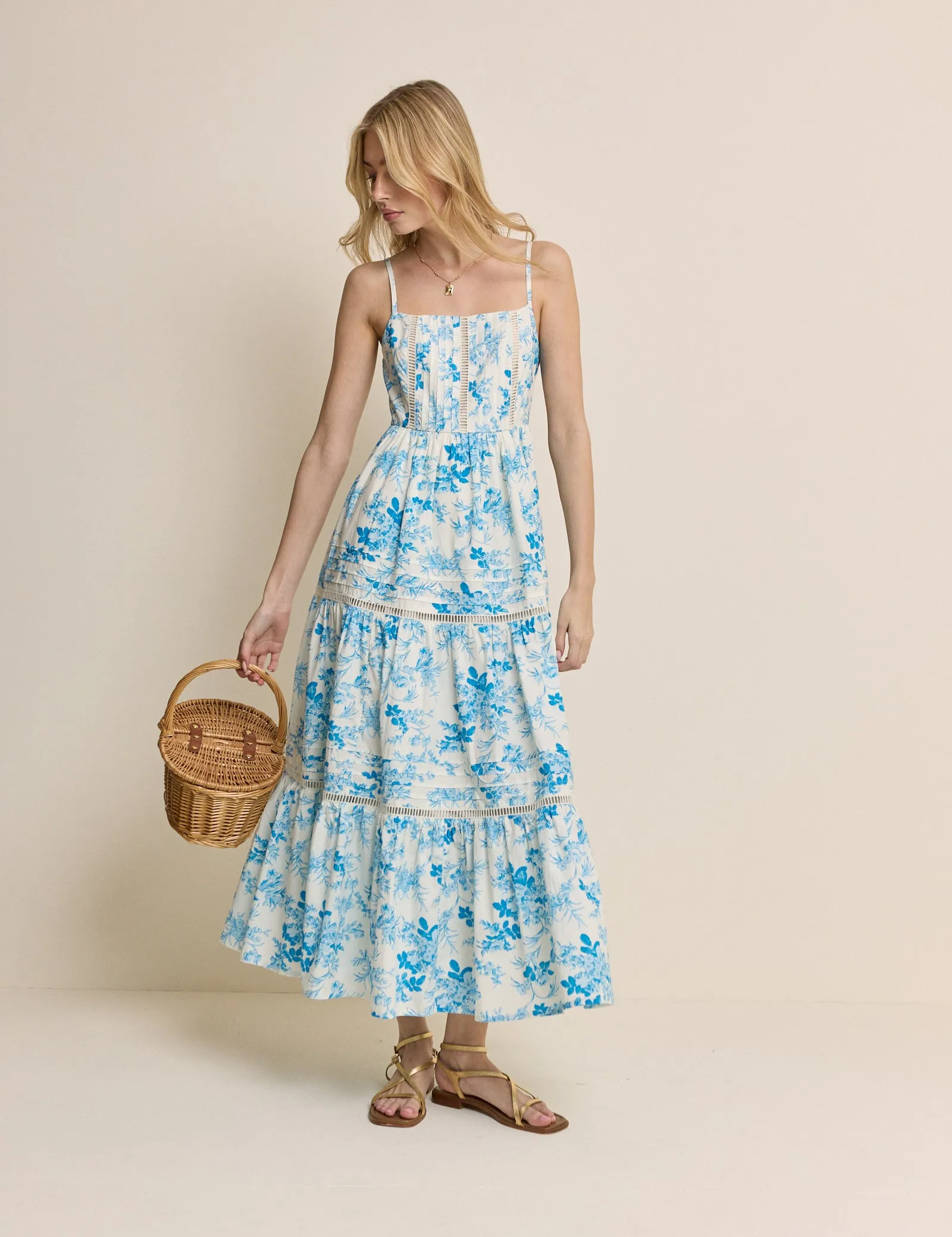 Blue Floral Tiered Hayden Midi Dress sold by Nobody's Child