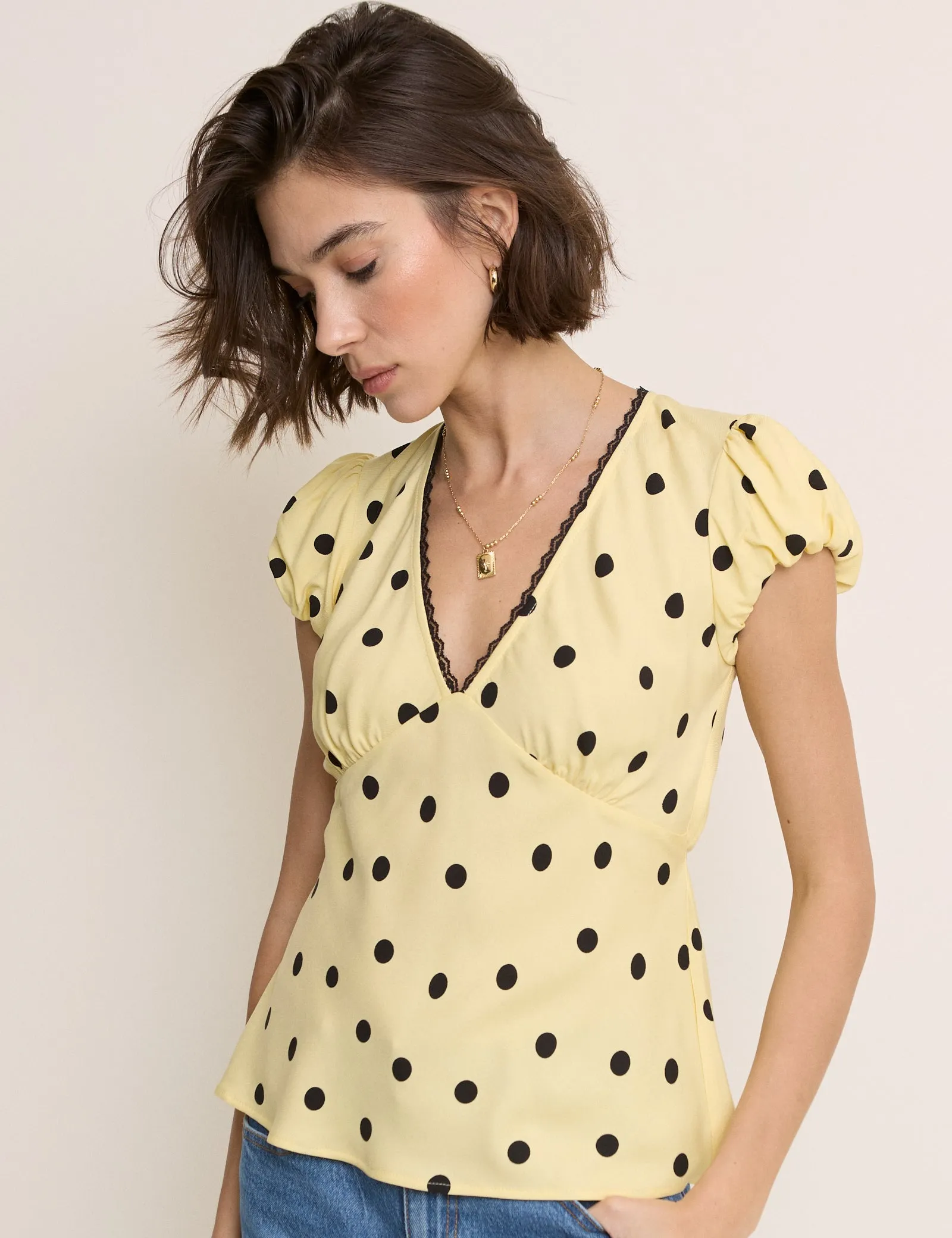 Yellow Polka Dot Lace Trim Top sold by Nobody's Child product image thumbnail 4