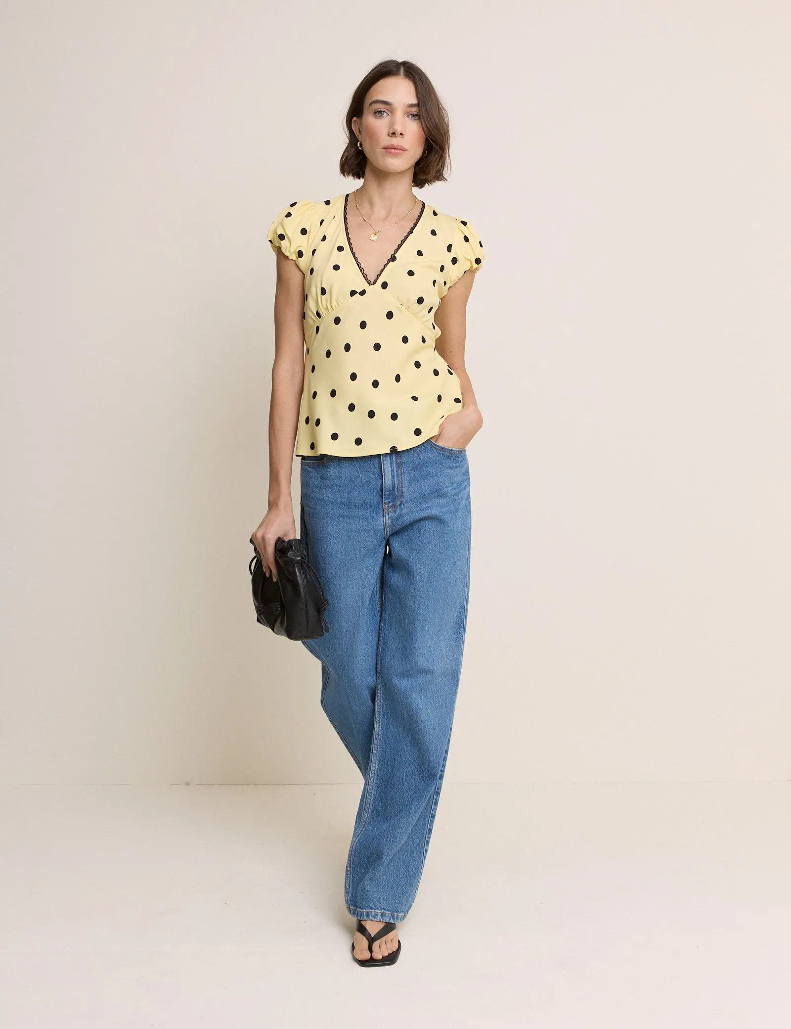 Yellow Polka Dot Lace Trim Top sold by Nobody's Child product image thumbnail 3