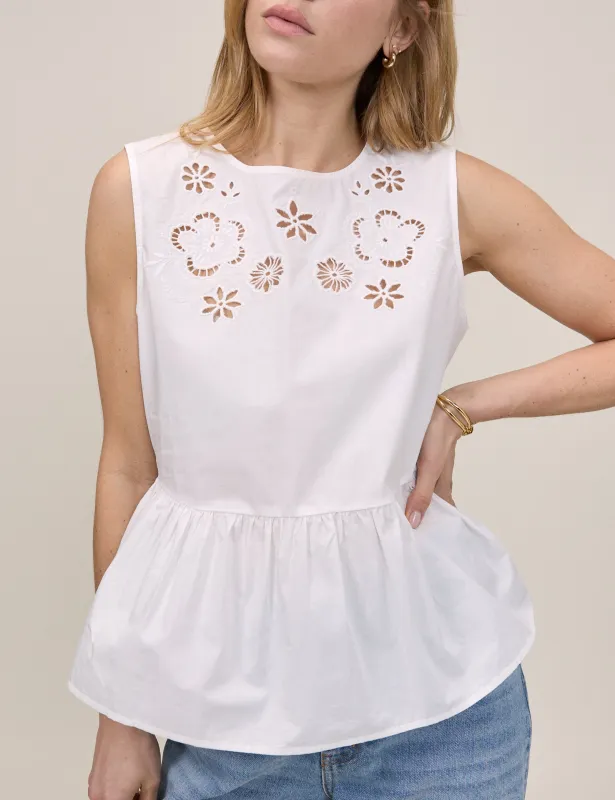 White Floral Cutwork Vera Peplum Top made by Nobody's Child
