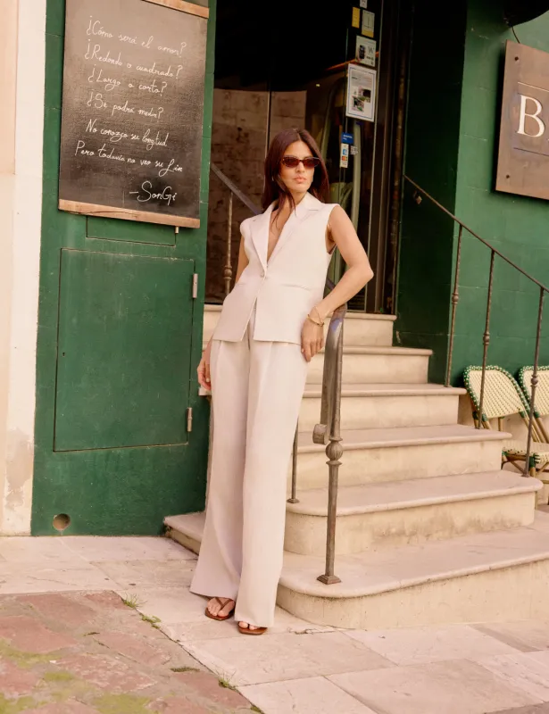 Stone Linen-Blend Jax Wide Leg Trousers made by Nobody's Child