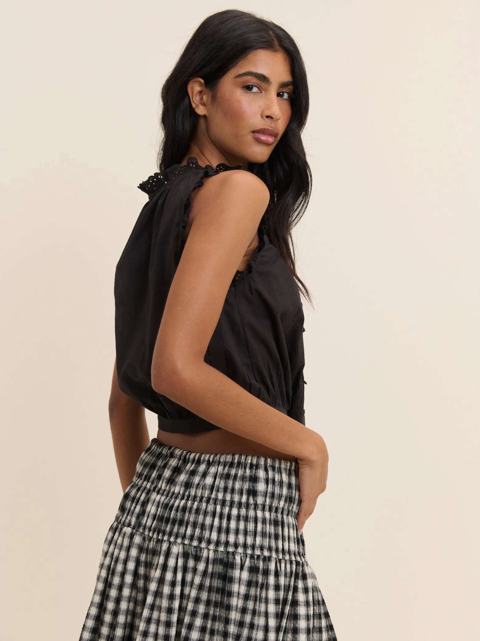Black Broderie Lace Trim Scoop Neck Blouse sold by Nobody's Child product image thumbnail 4
