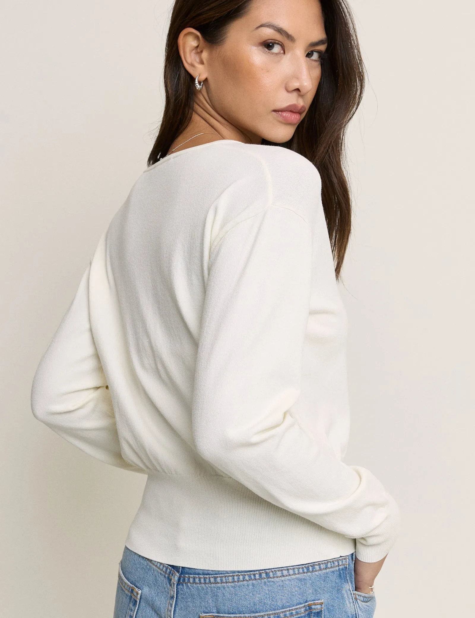 White Waisted Crew Neck Cardigan sold by Nobody's Child product image thumbnail 5