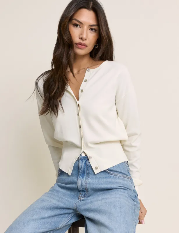 White Waisted Crew Neck Cardigan made by Nobody's Child