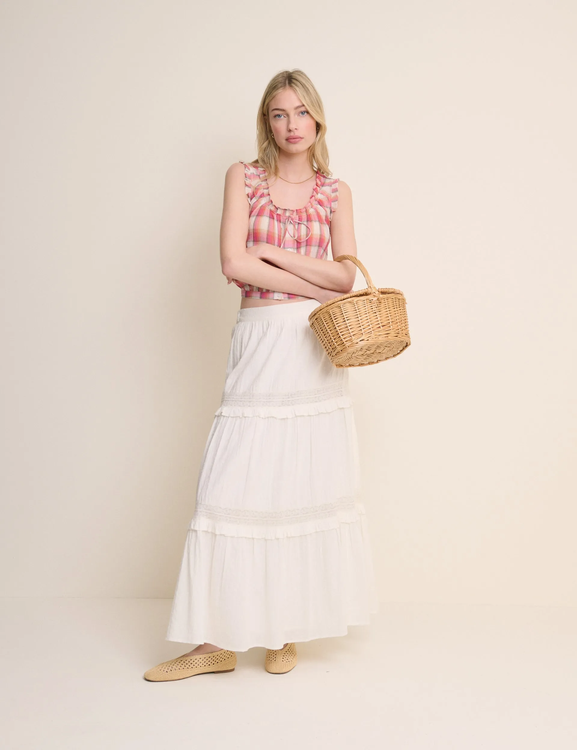 Red Check Ruffle Trim Scoop Neck Blouse sold by Nobody's Child product image thumbnail 2