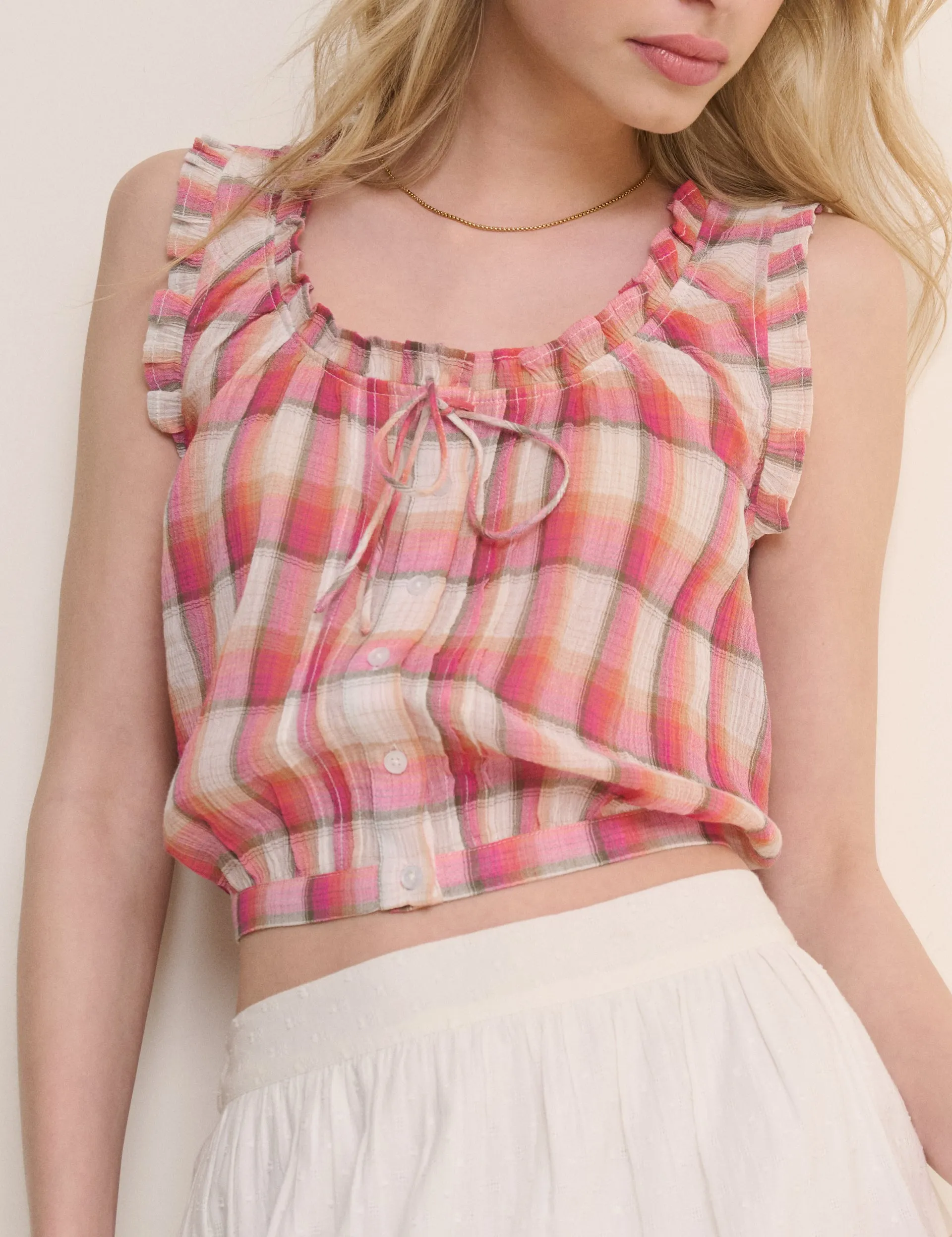 Red Check Ruffle Trim Scoop Neck Blouse sold by Nobody's Child product image thumbnail 5