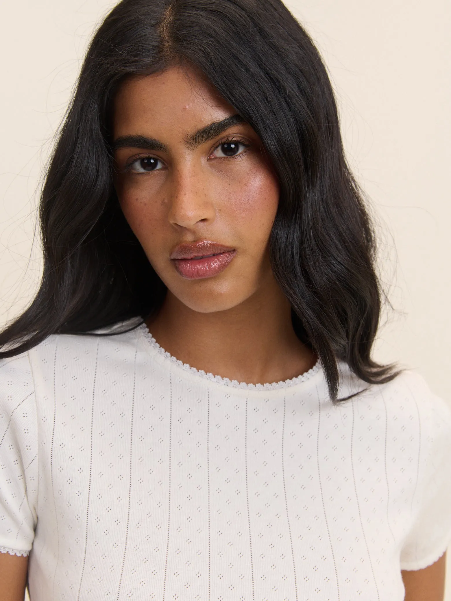 White Pointelle Lace Trim Tee sold by Nobody's Child product image thumbnail 2