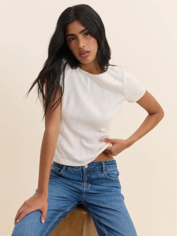 White Pointelle Lace Trim Tee made by Nobody's Child