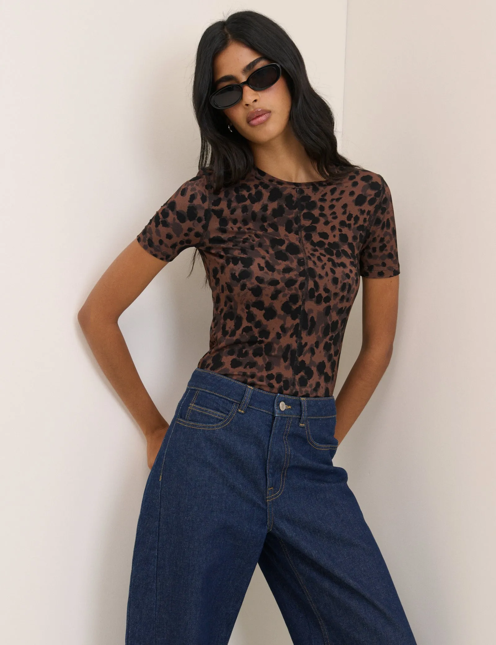 Brown Leopard Print Jersey Top sold by Nobody's Child product image thumbnail 3