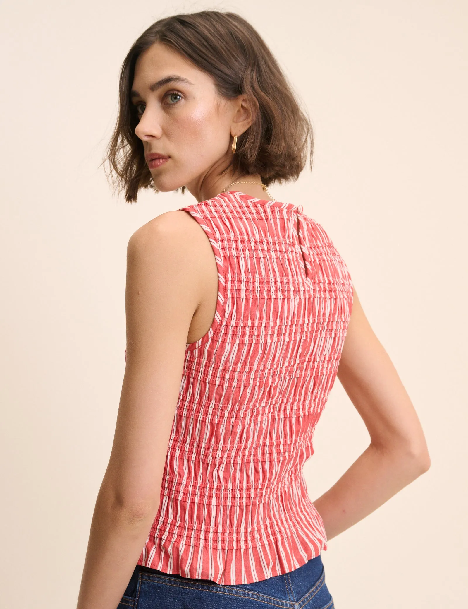 Red Striped Shirred Sleeveless Top sold by Nobody's Child product image thumbnail 5