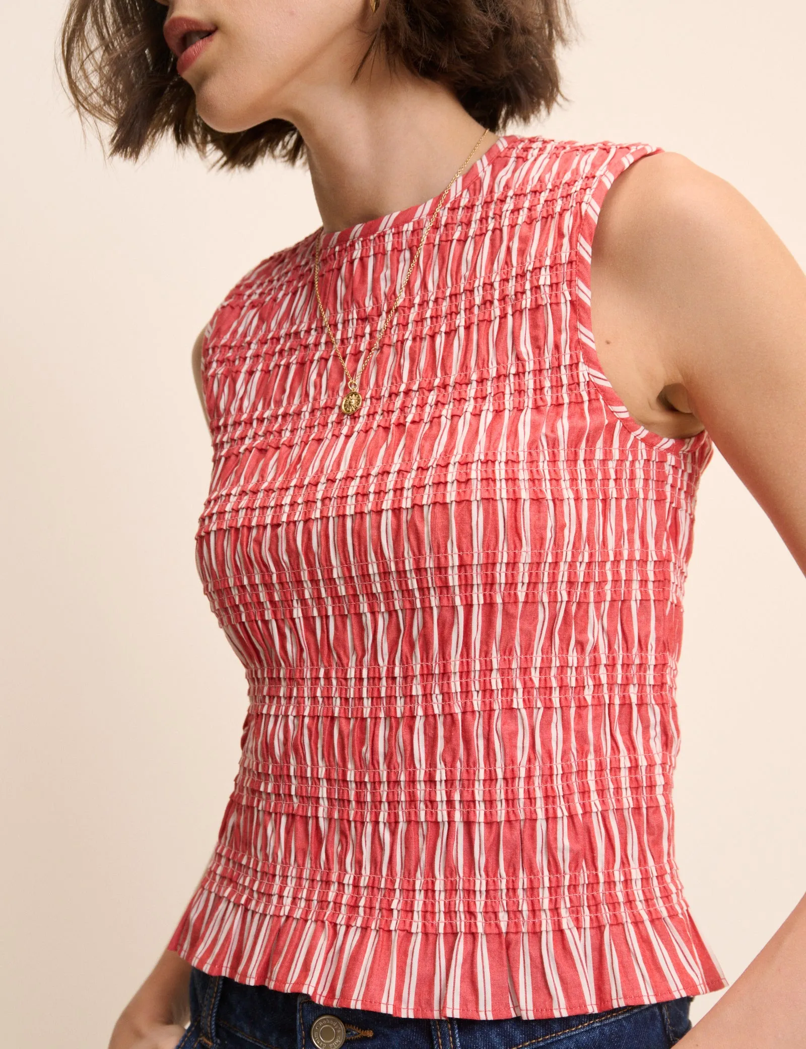Red Striped Shirred Sleeveless Top sold by Nobody's Child product image thumbnail 2