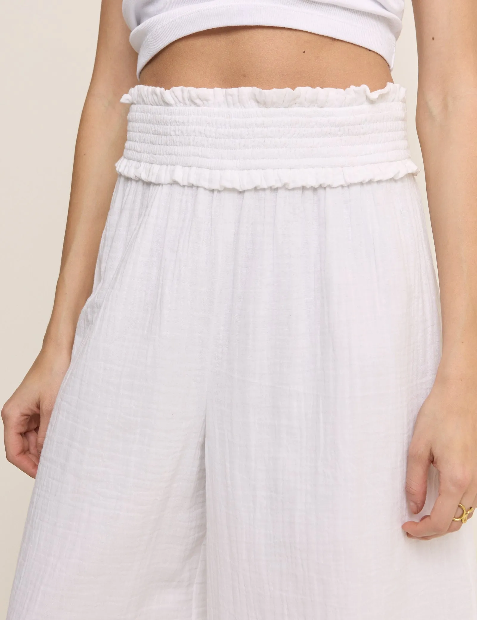 White Cropped Palazzo Double Gauze Trouser sold by Nobody's Child product image thumbnail 3