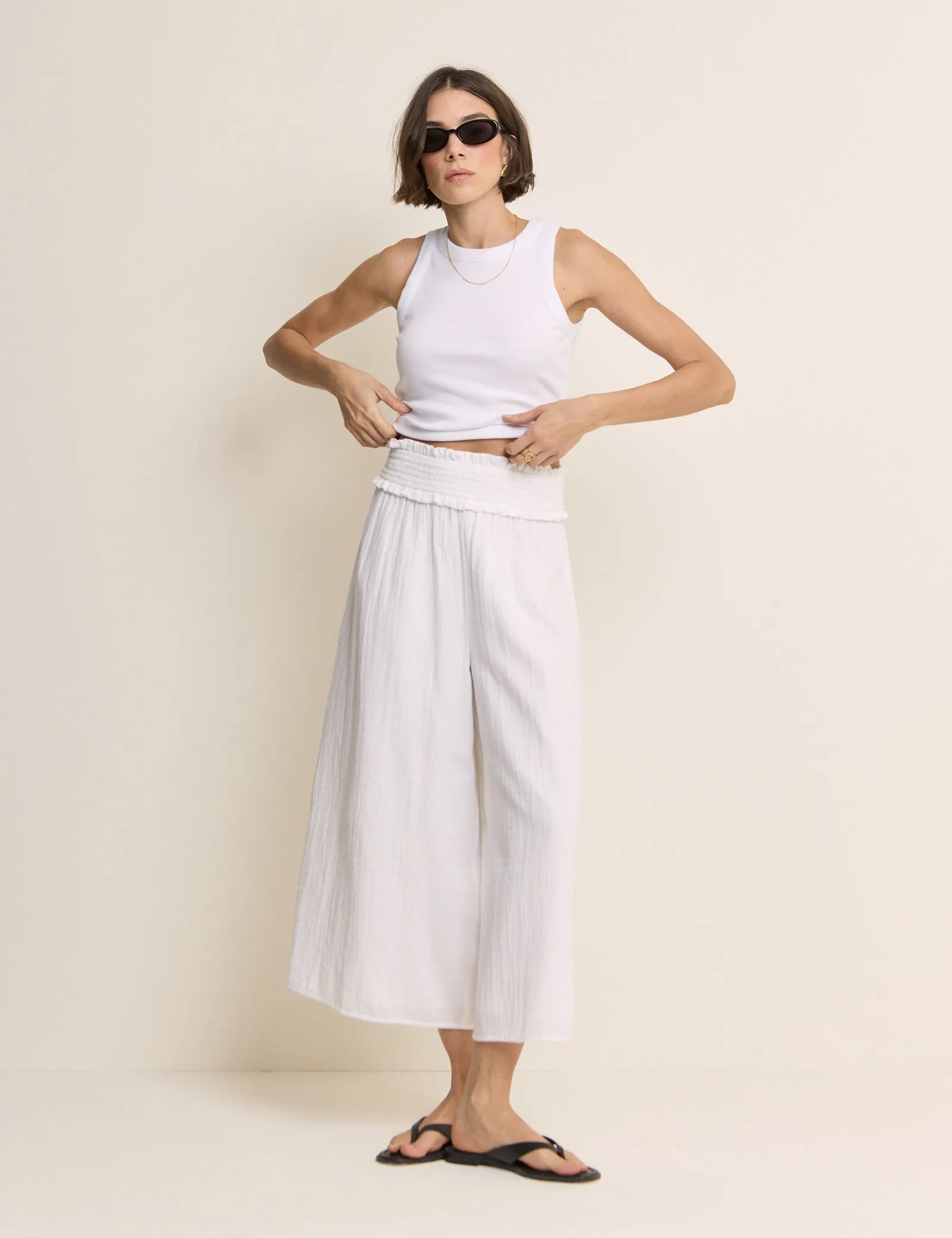 White Cropped Palazzo Double Gauze Trouser sold by Nobody's Child