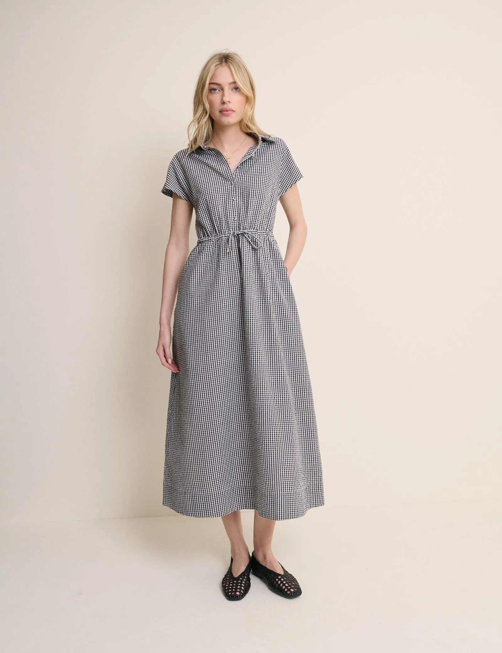 Black and White Gingham Mason Shirt Midi Dress sold by Nobody's Child