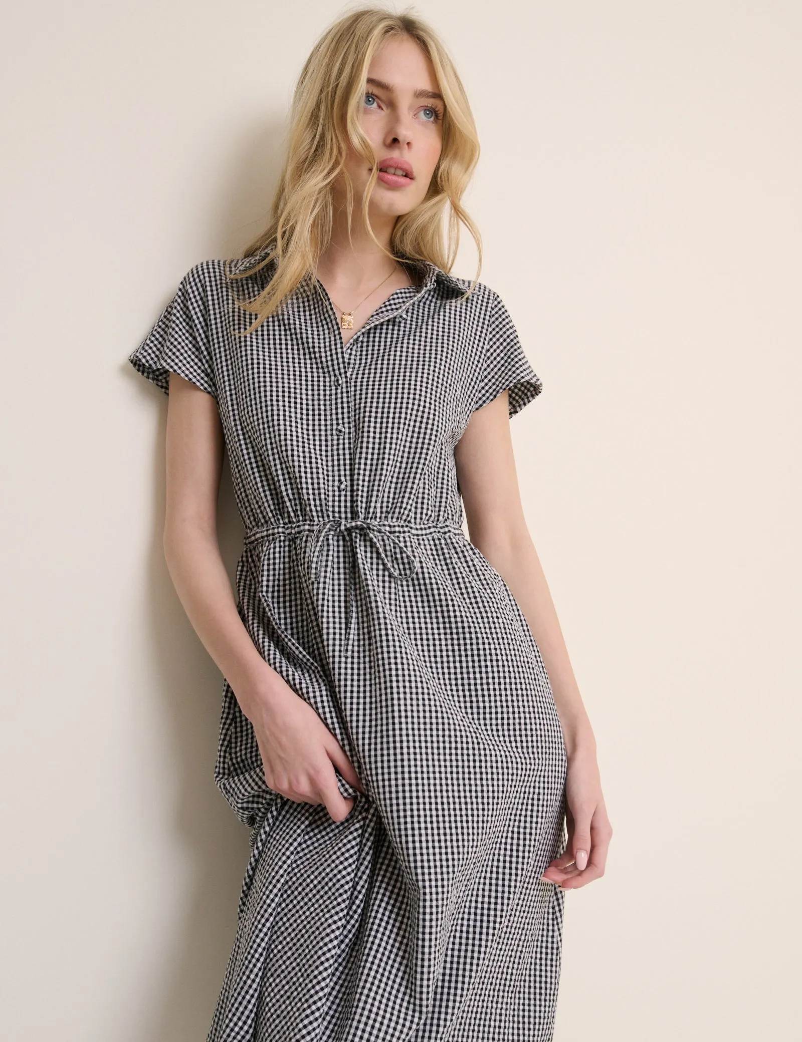 Black and White Gingham Mason Shirt Midi Dress sold by Nobody's Child product image thumbnail 4