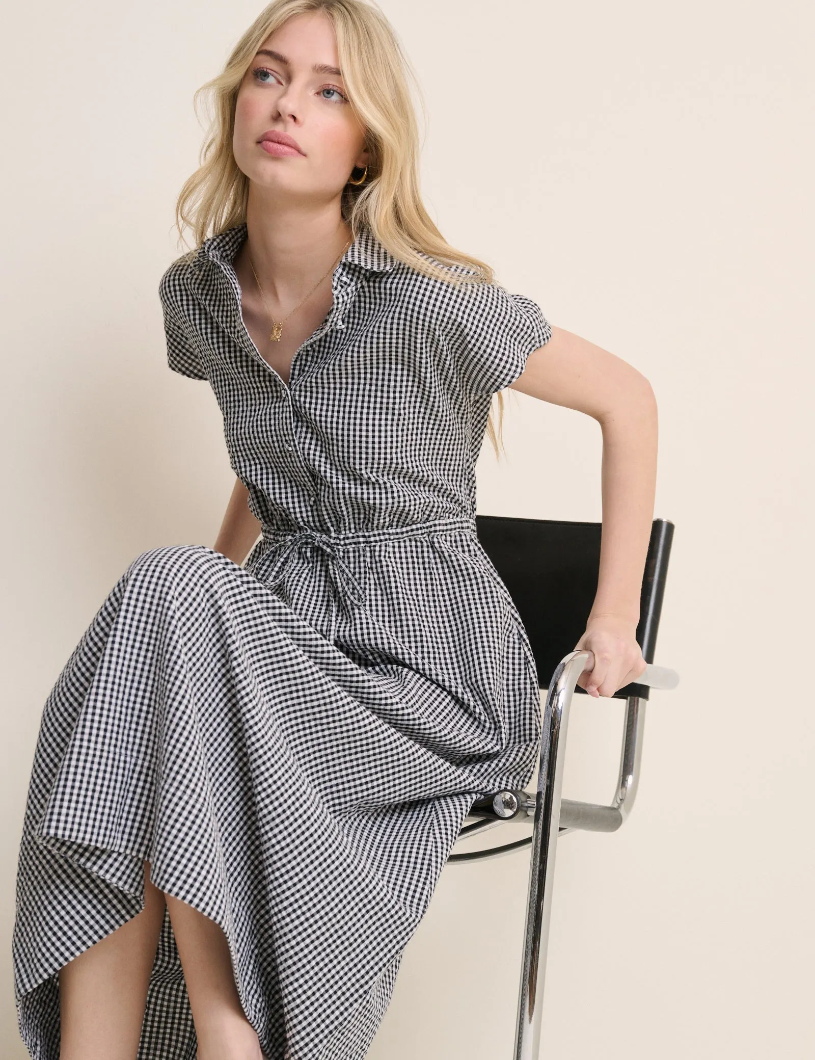 Black and White Gingham Mason Shirt Midi Dress sold by Nobody's Child product image thumbnail 2
