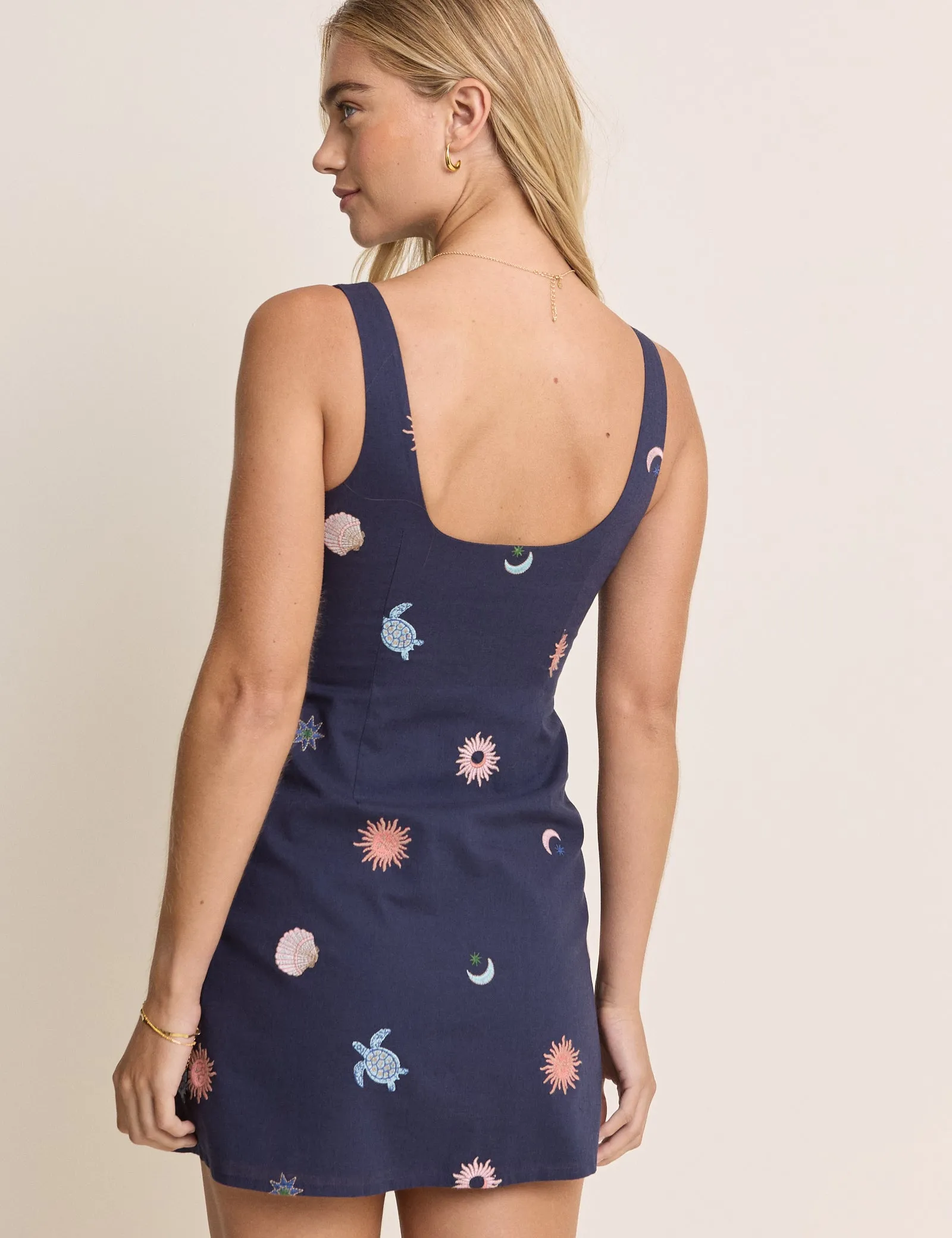 Navy Embroidered Connie Shift Mini Dress sold by Nobody's Child product image thumbnail 5