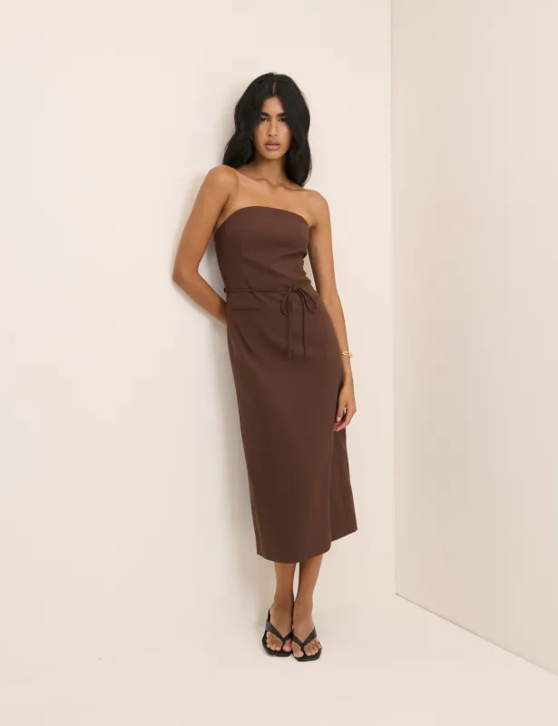 Brown Bandeau Midi Dress made by Nobody's Child