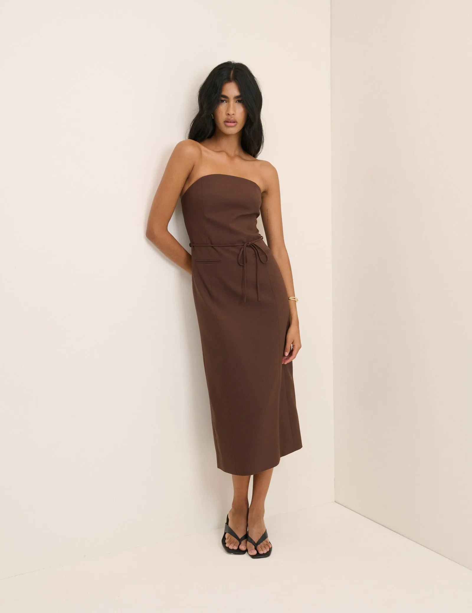 Brown Bandeau Midi Dress sold by Nobody's Child