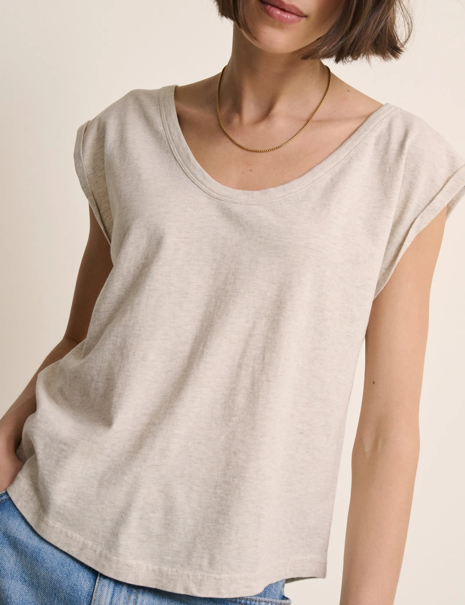 Oatmeal Turn Up Sleeve Jersey Top sold by Nobody's Child product image thumbnail 3