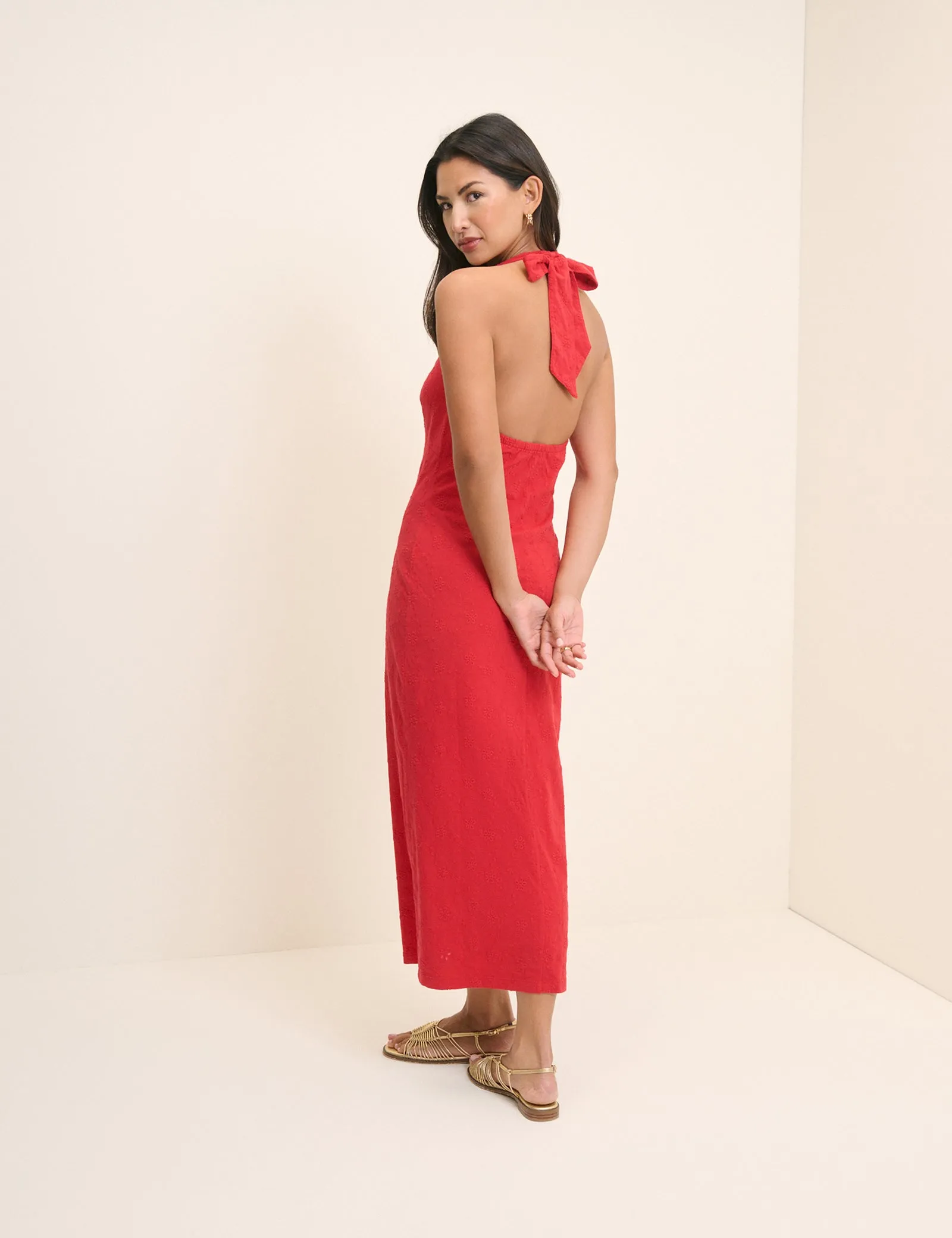 Red Floral Halterneck Ivie Midi Dress sold by Nobody's Child product image thumbnail 2