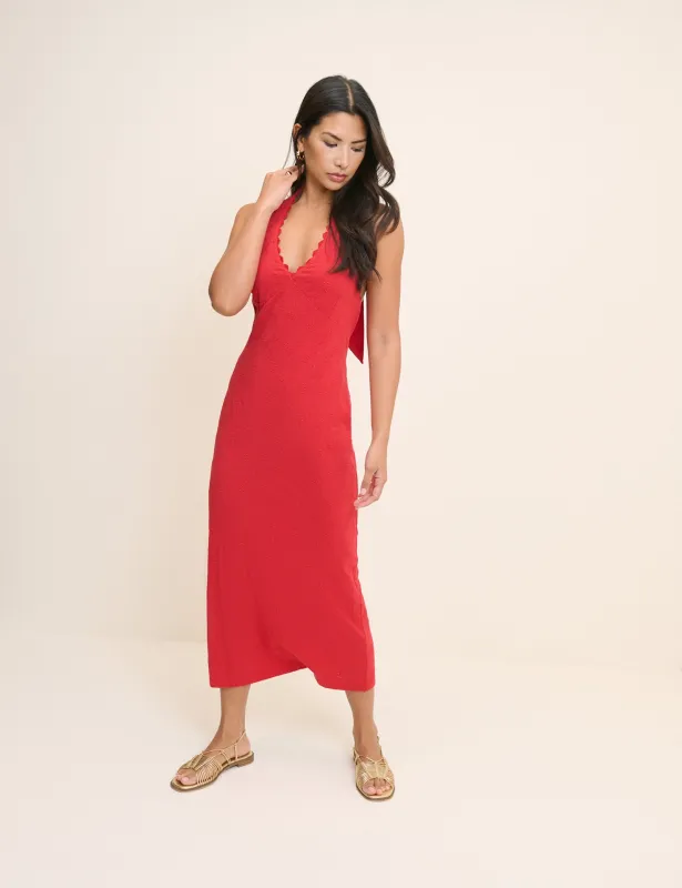 Red Floral Halterneck Ivie Midi Dress made by Nobody's Child