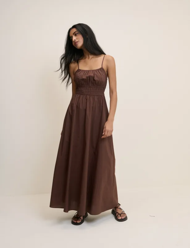 Chocolate Brown Shirred Jocelyn Maxi Dress made by Nobody's Child