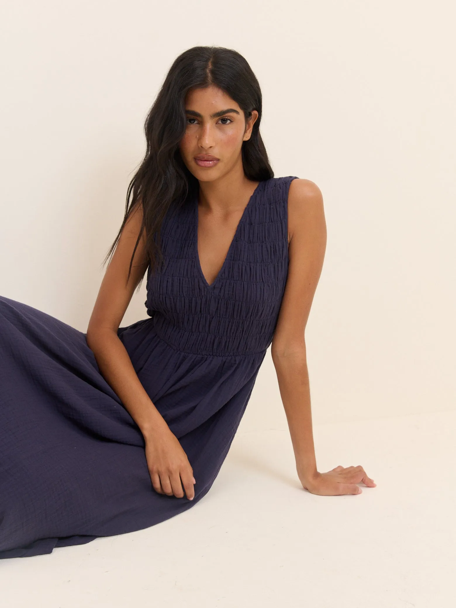 Navy Sleeveless Audrey Midi Dress sold by Nobody's Child product image thumbnail 2