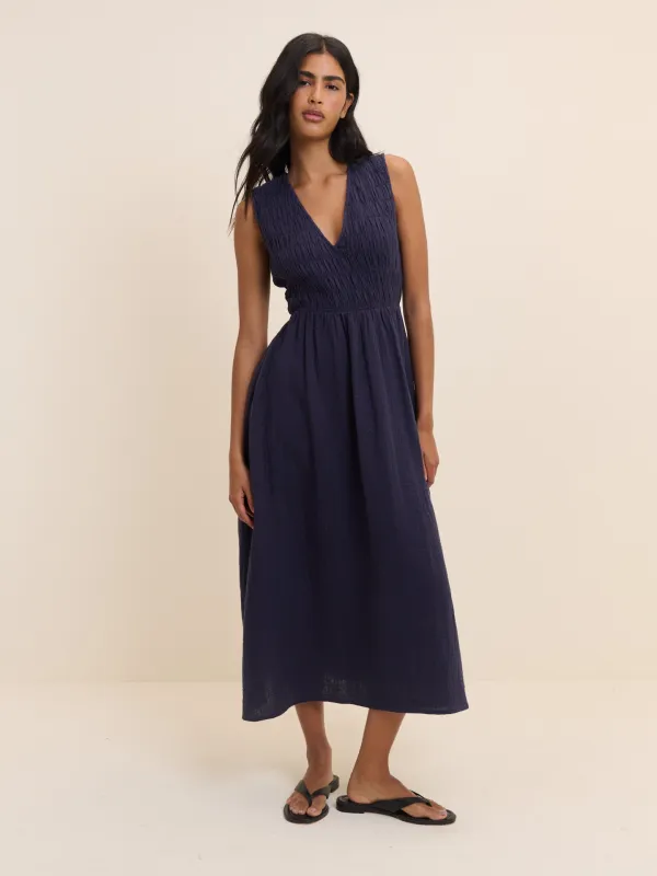 Navy Sleeveless Audrey Midi Dress made by Nobody's Child