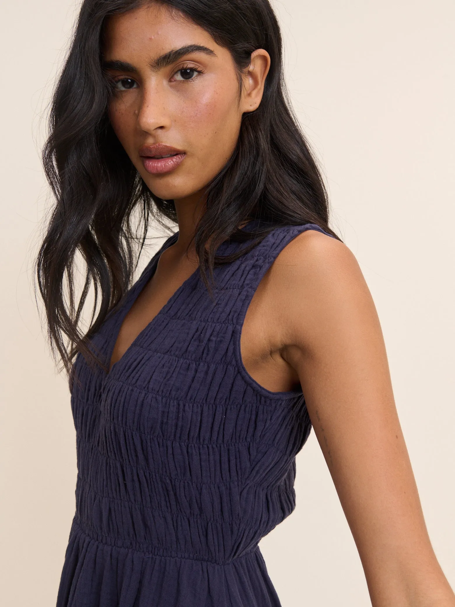 Navy Sleeveless Audrey Midi Dress sold by Nobody's Child product image thumbnail 5