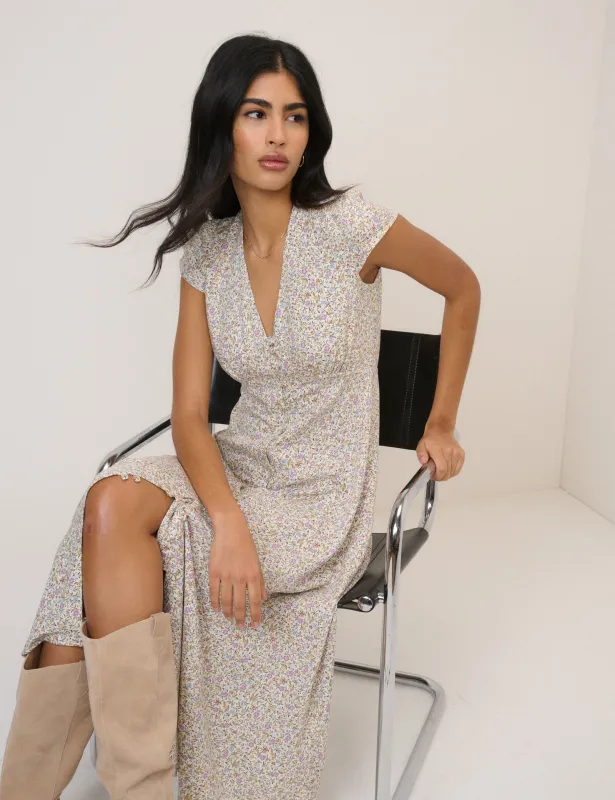 White Ditsy Floral Avery Midi Dress made by Nobody's Child