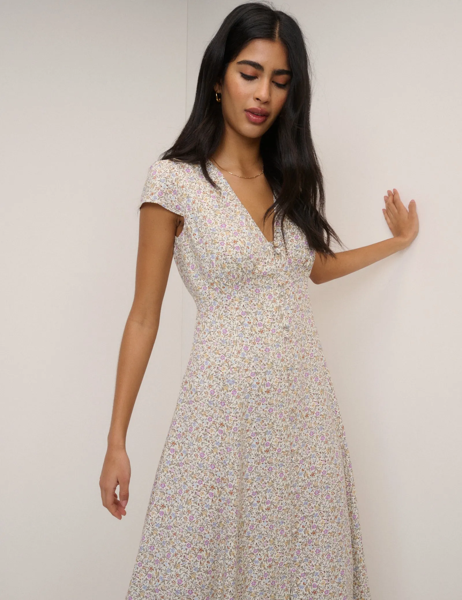 White Ditsy Floral Avery Midi Dress sold by Nobody's Child product image thumbnail 4