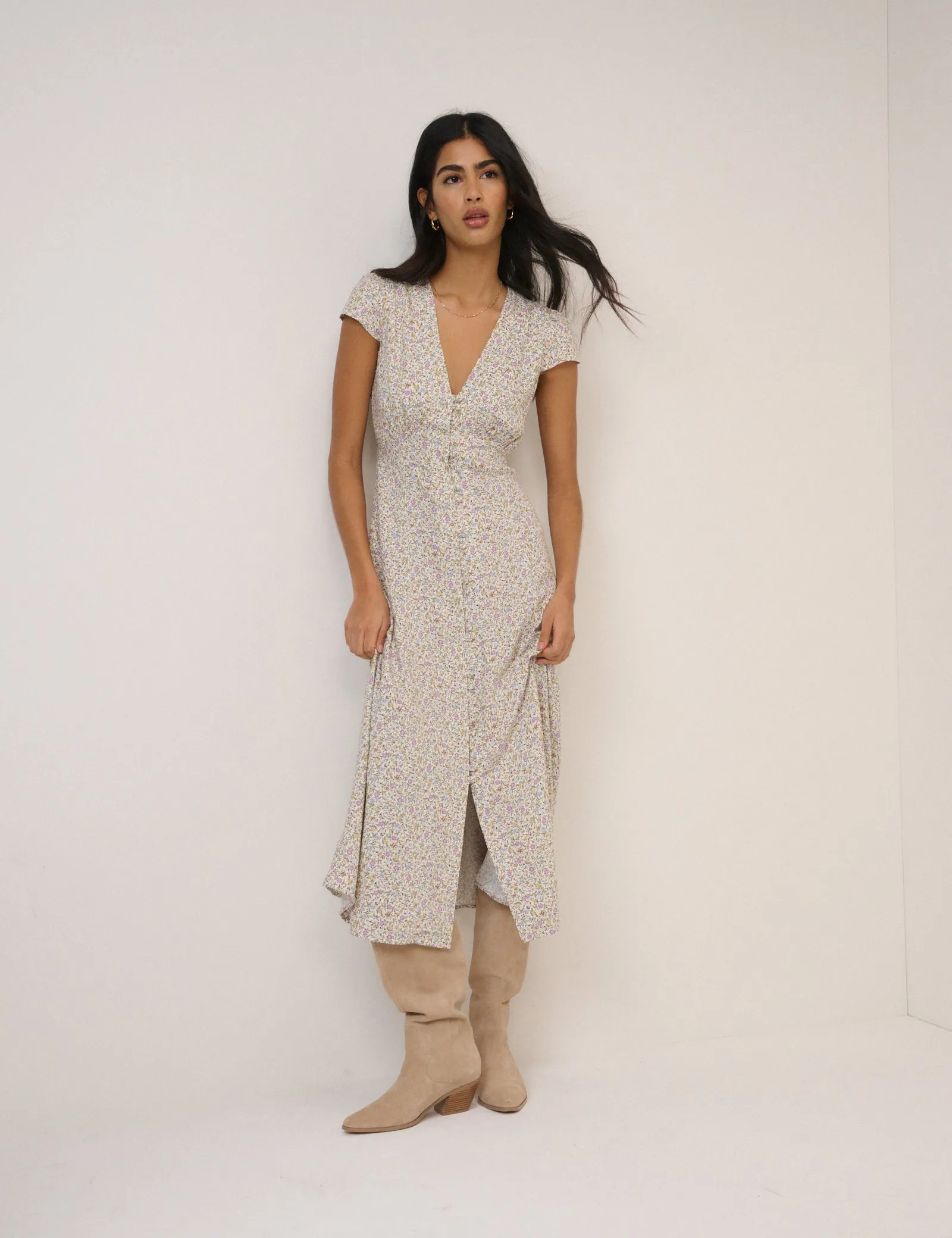 White Ditsy Floral Avery Midi Dress sold by Nobody's Child product image thumbnail 2