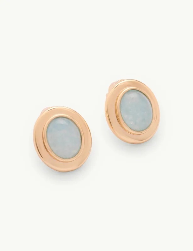 Gold Oval Blue Stone Earrings made by Nobody's Child