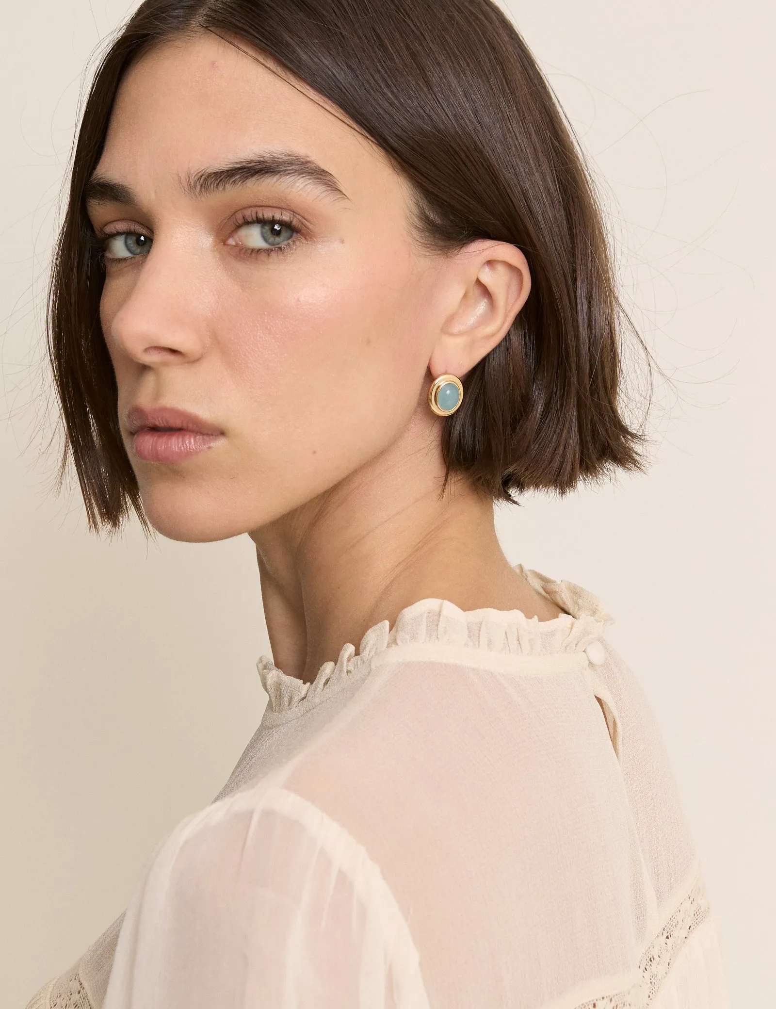 Gold Oval Blue Stone Earrings sold by Nobody's Child product image thumbnail 2