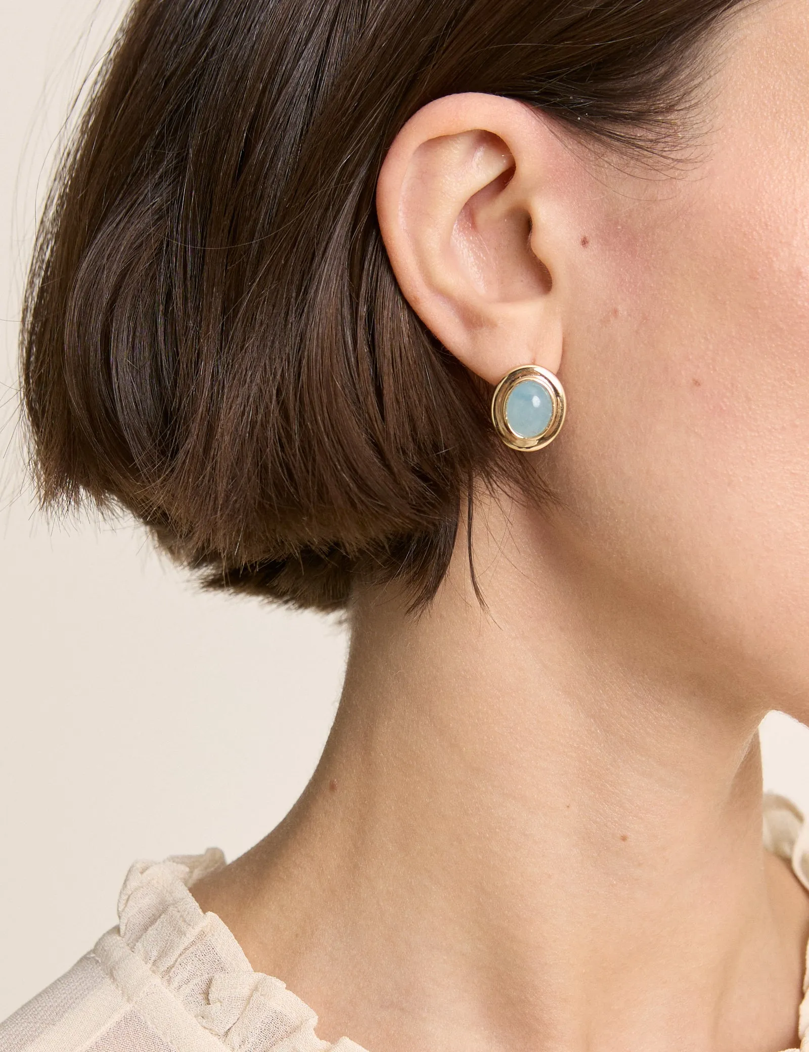 Gold Oval Blue Stone Earrings sold by Nobody's Child product image thumbnail 4