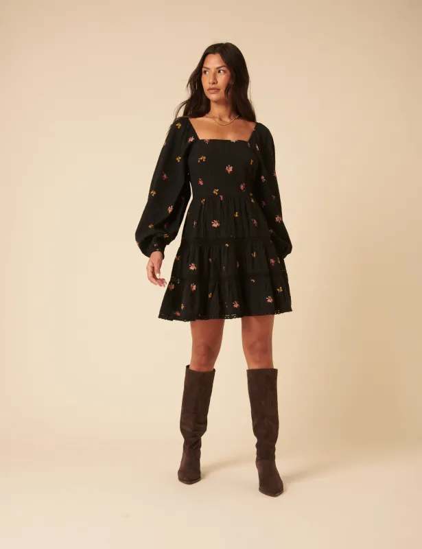 Black Floral Tiered Whitley Mini Dress made by Nobody's Child