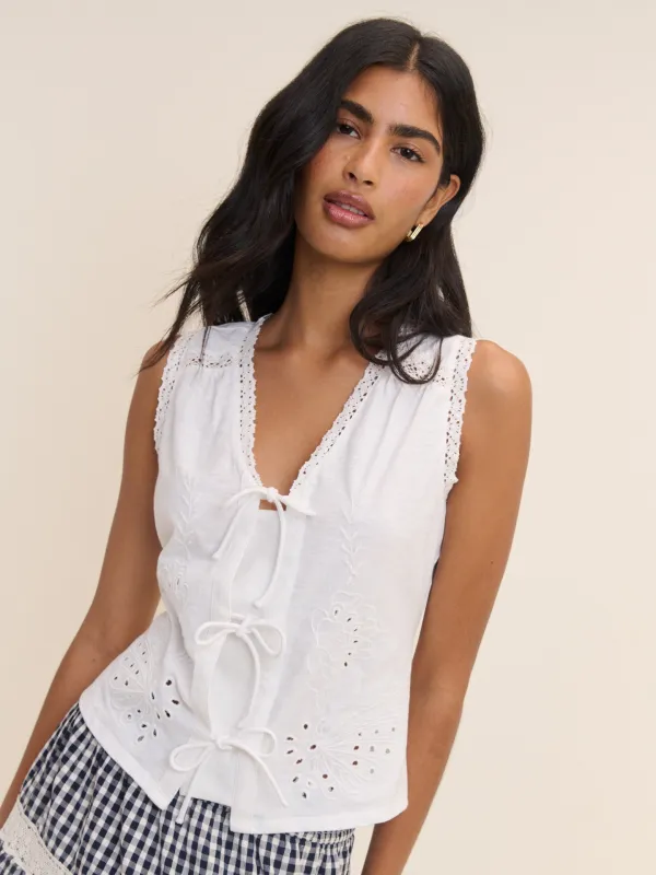 White Embroidered Tie Front Top made by Nobody's Child
