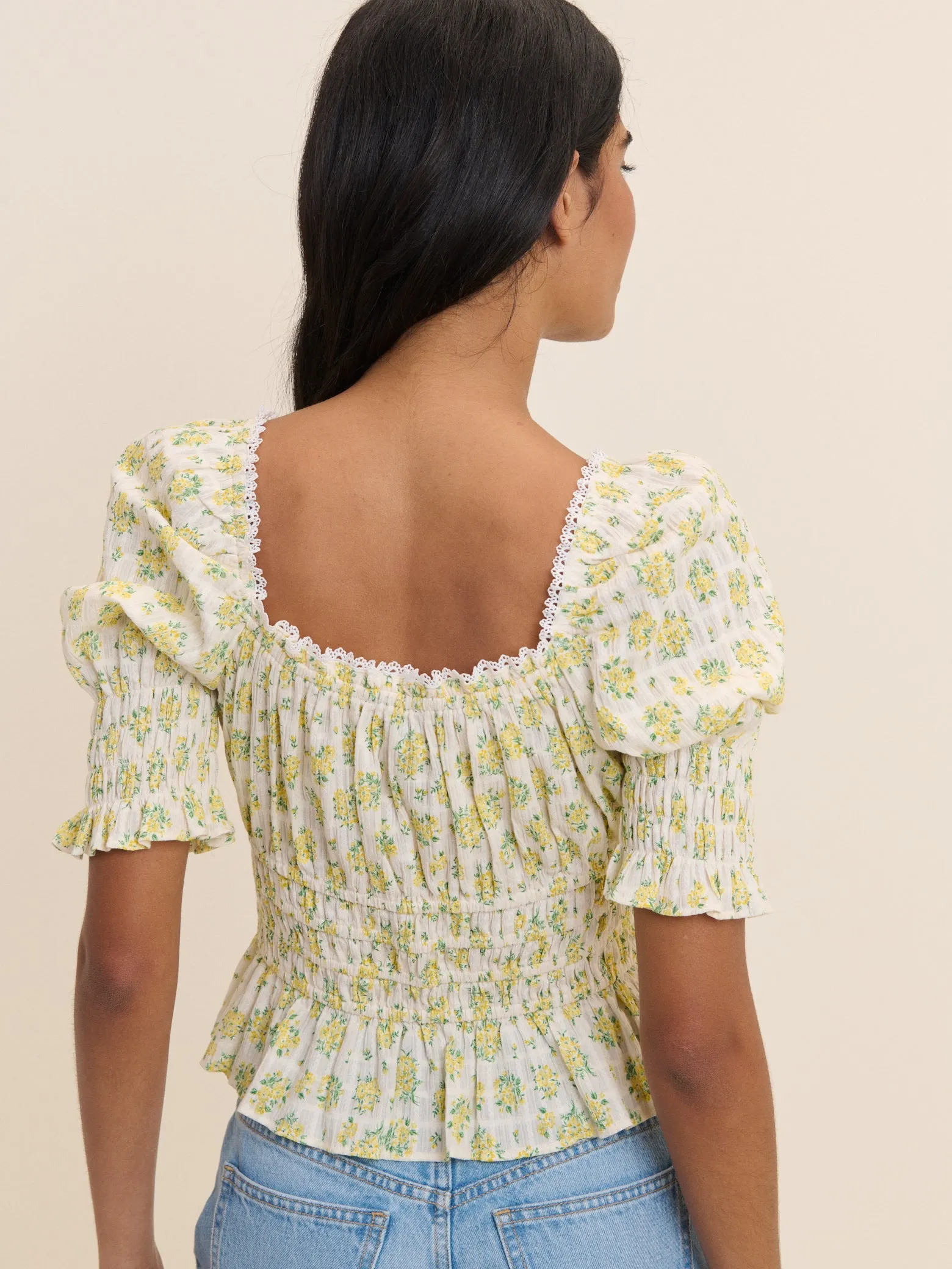 White and Yellow Floral Shirred Top sold by Nobody's Child product image thumbnail 5