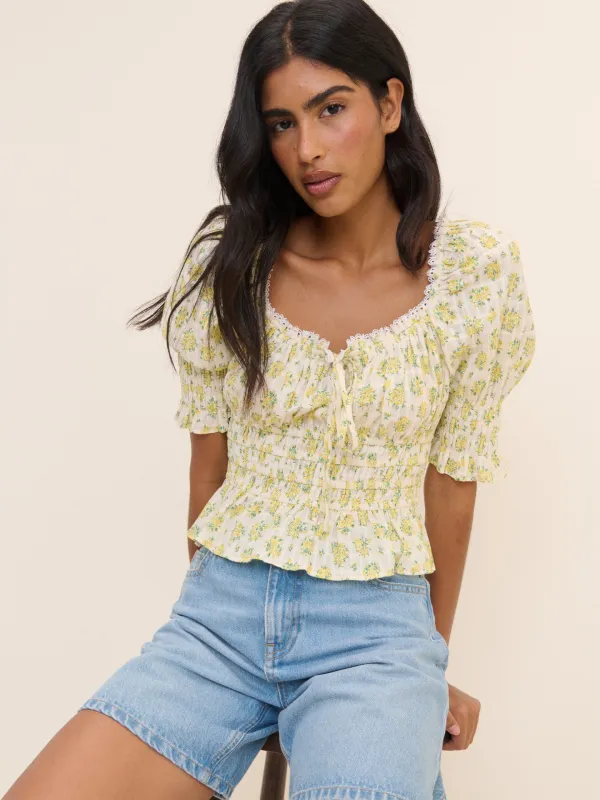 White and Yellow Floral Shirred Top made by Nobody's Child