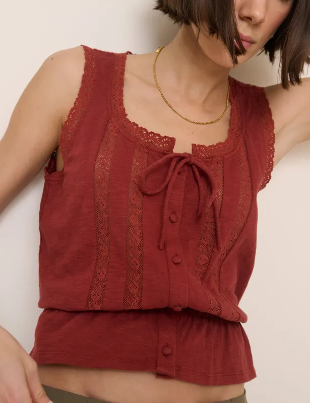 Red Lace Trim Prairie Blouse made by Nobody's Child