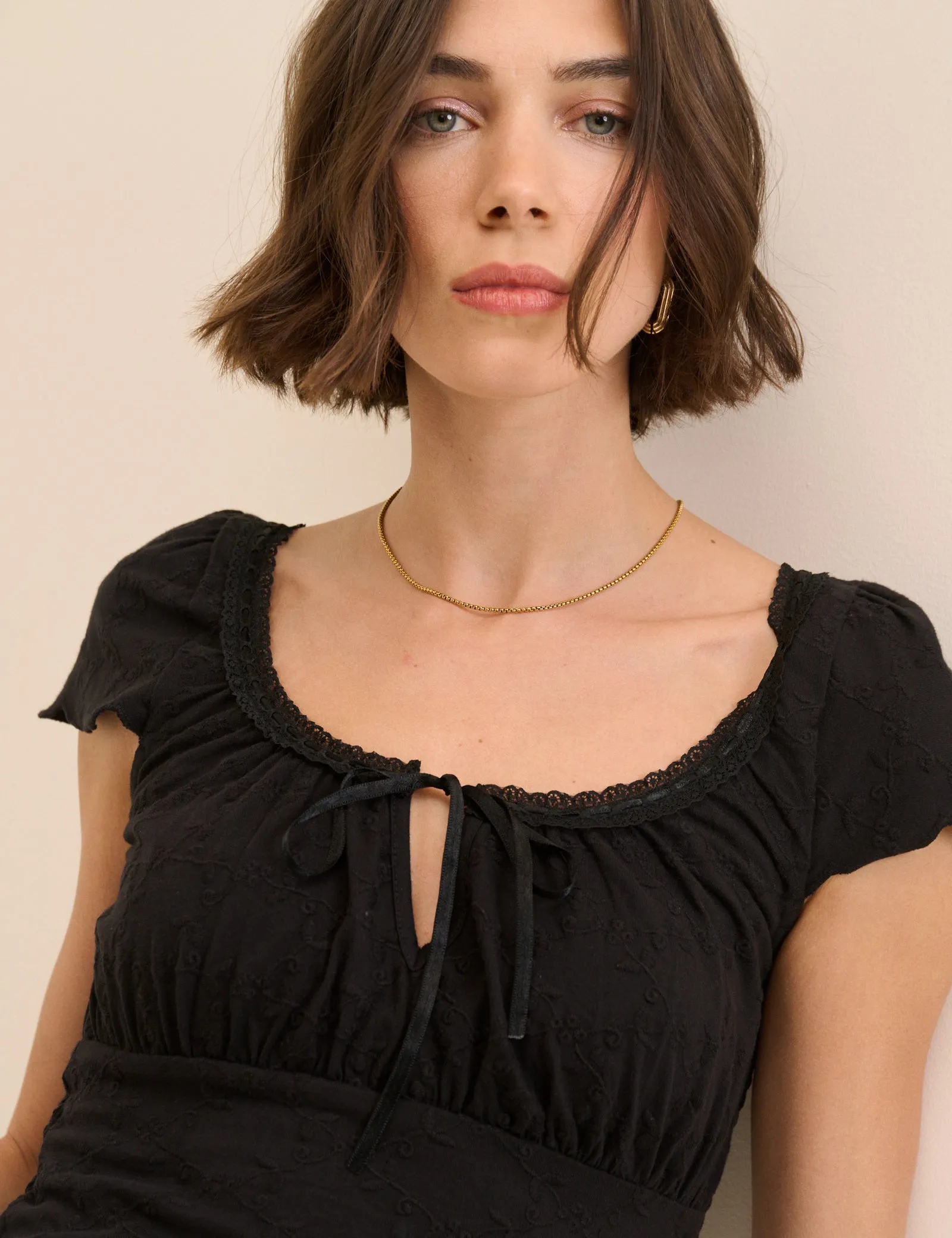 Black Broderie Milkmaid Jersey Top sold by Nobody's Child product image thumbnail 4