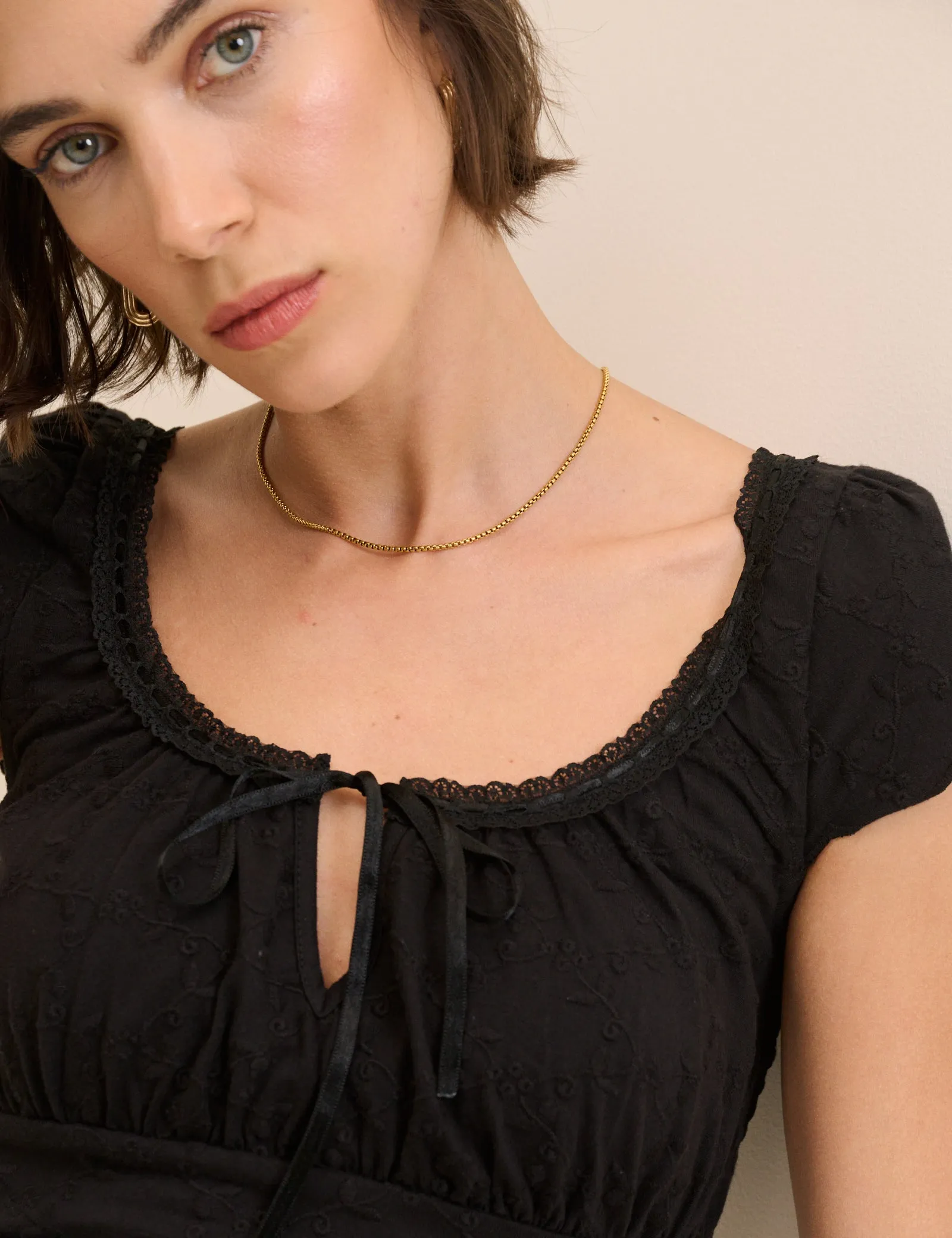 Black Broderie Milkmaid Jersey Top sold by Nobody's Child product image thumbnail 2