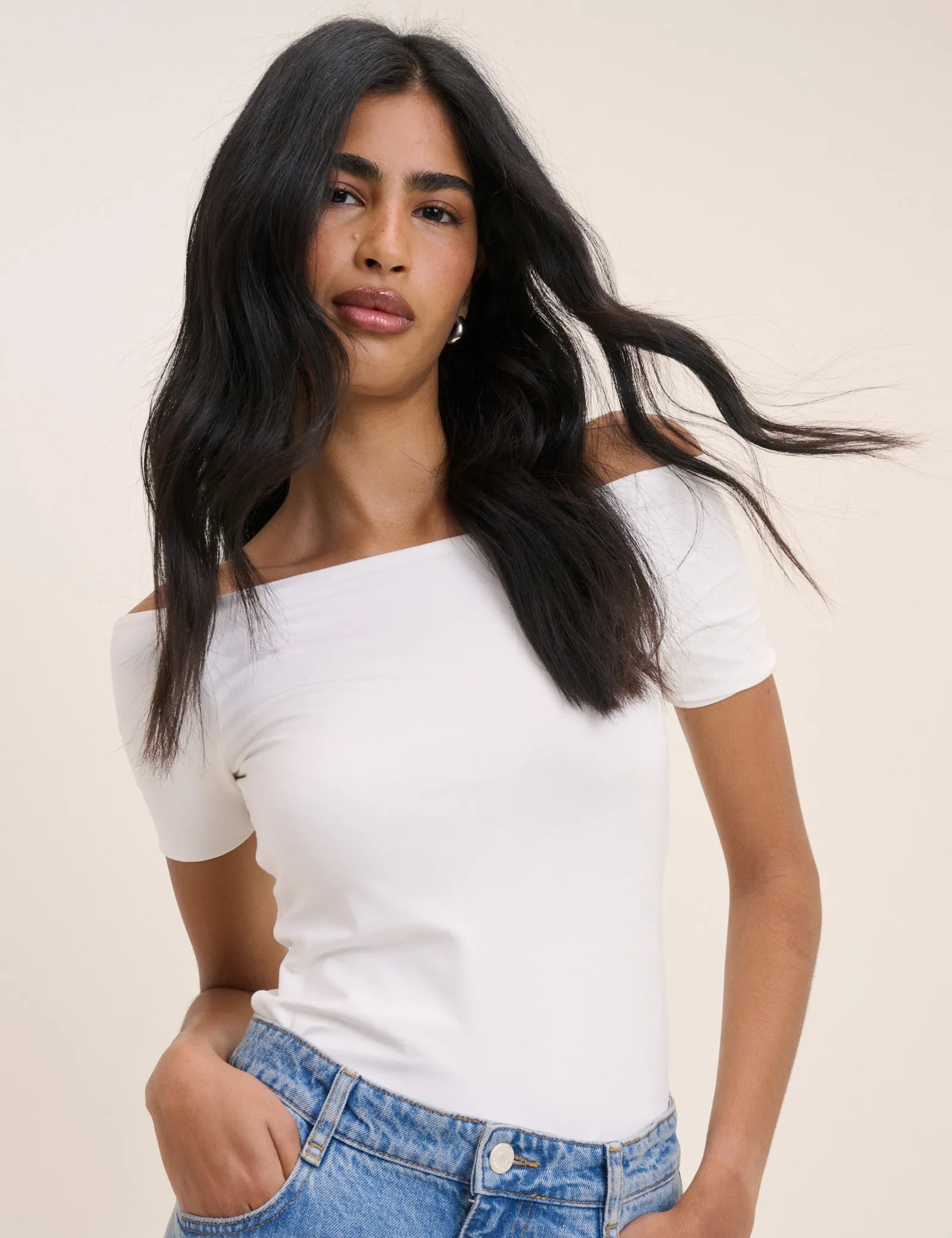 White Bardot Short Sleeve Top sold by Nobody's Child