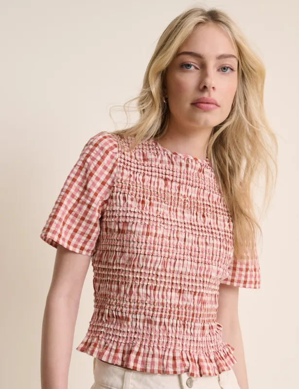 Red and Pink Gingham Shirred Top made by Nobody's Child