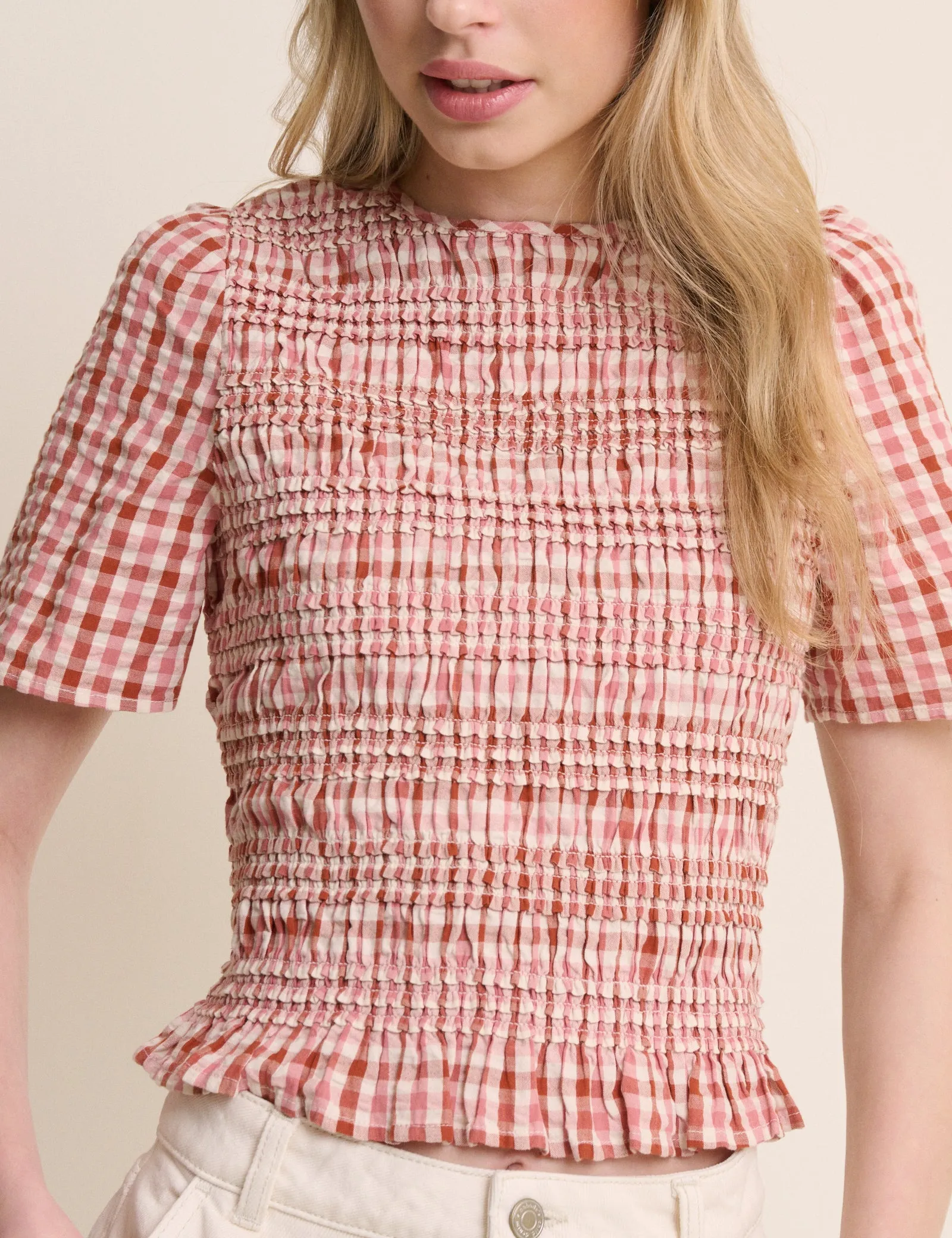Red and Pink Gingham Shirred Top sold by Nobody's Child product image thumbnail 2
