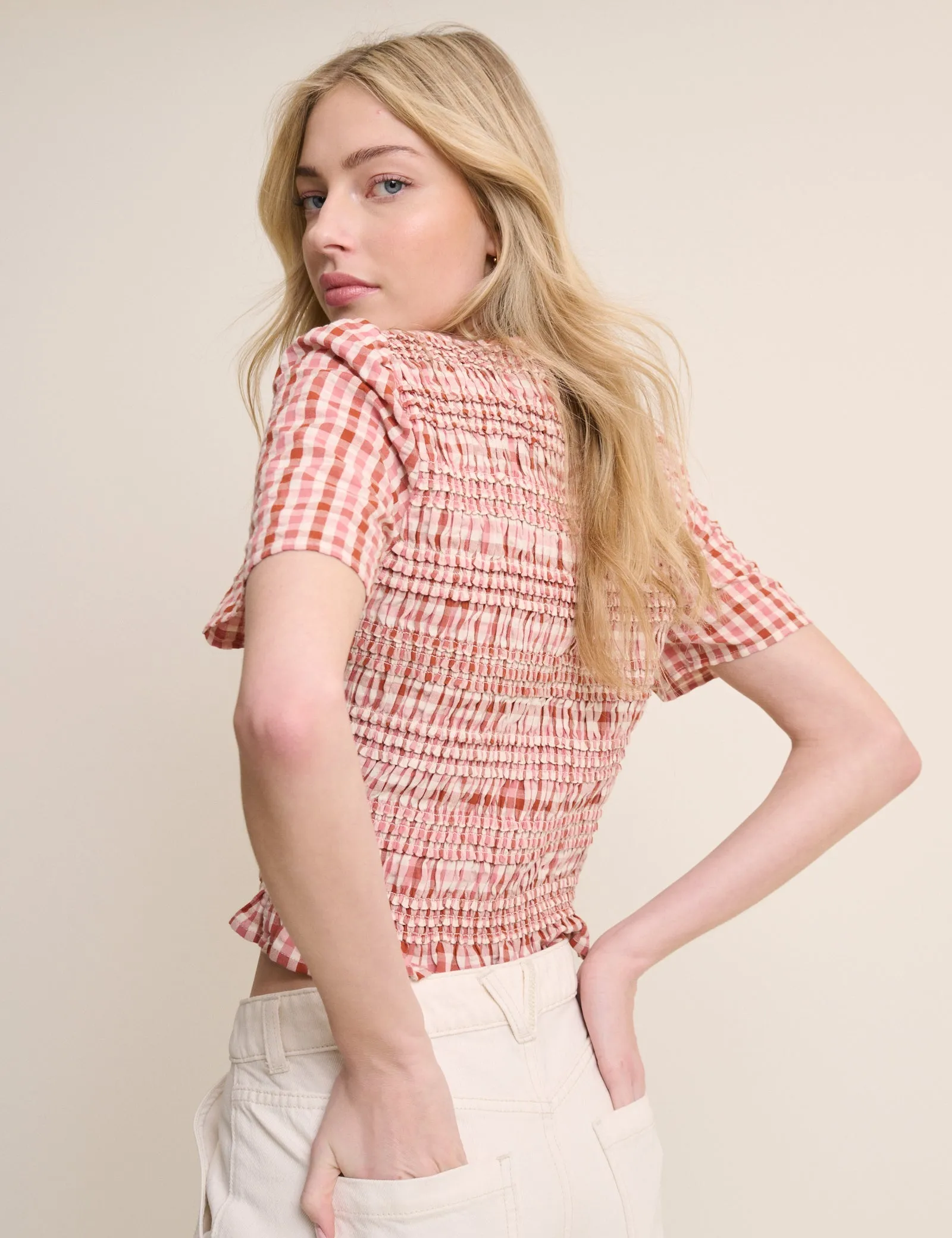 Red and Pink Gingham Shirred Top sold by Nobody's Child product image thumbnail 5