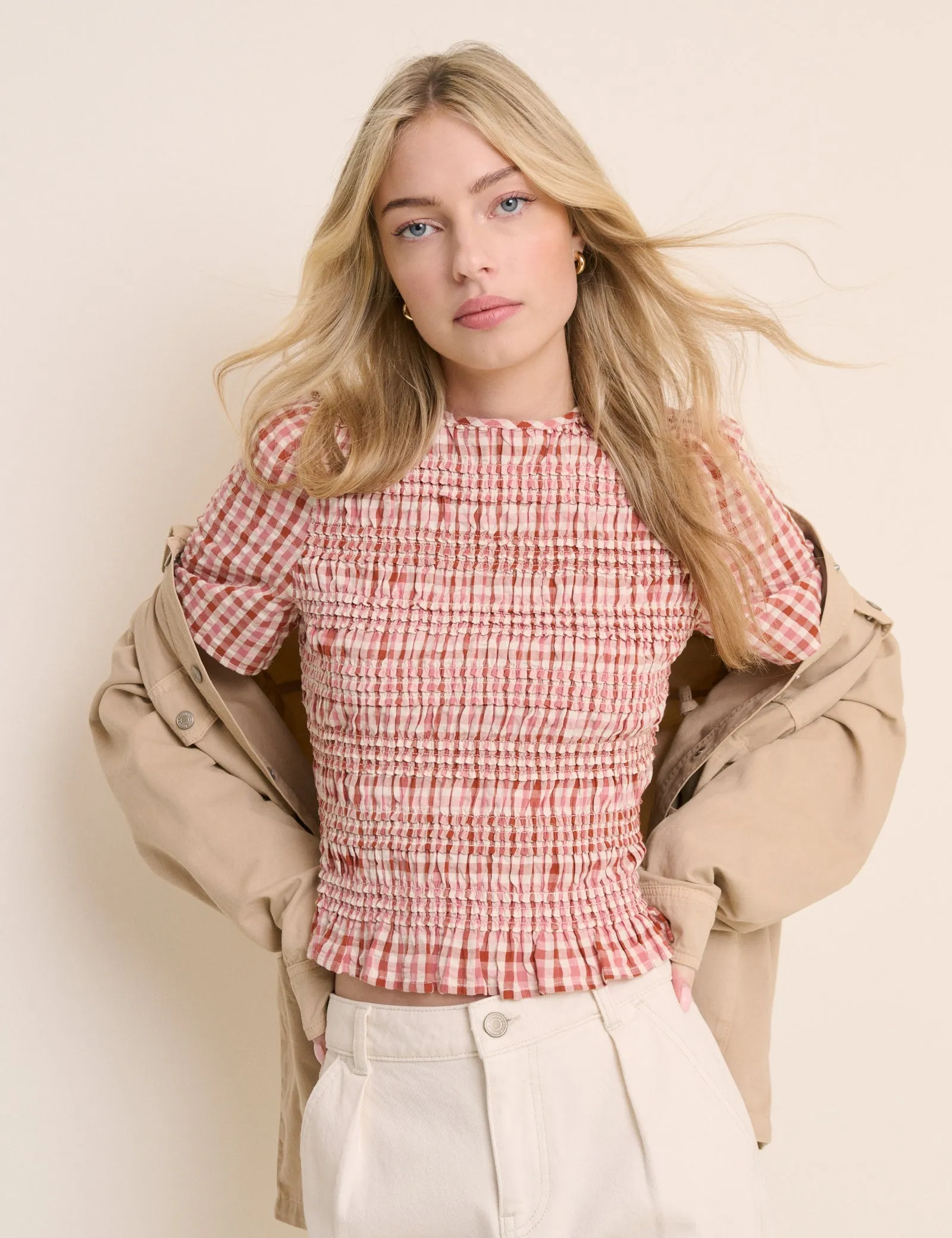 Red and Pink Gingham Shirred Top sold by Nobody's Child product image thumbnail 3